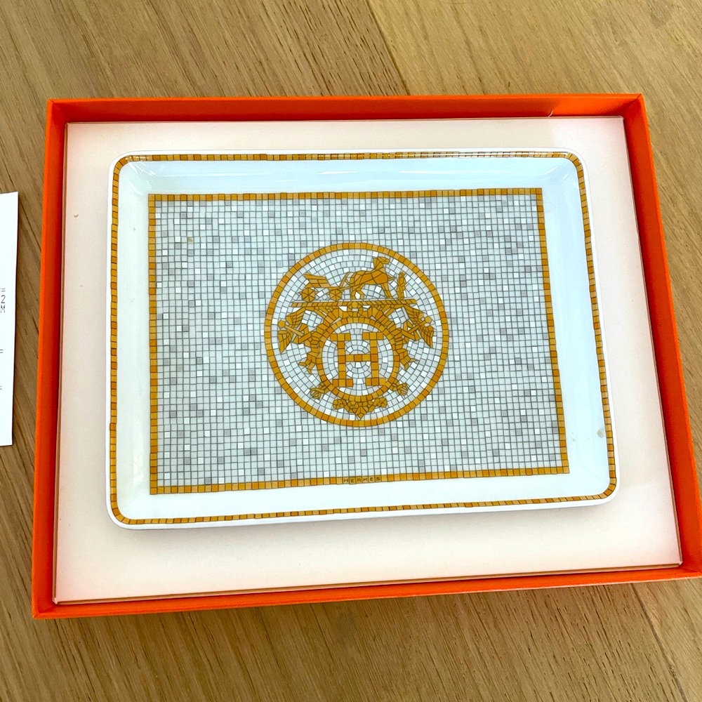 Hermes Mosaique Au 24 Small Gold White Tray